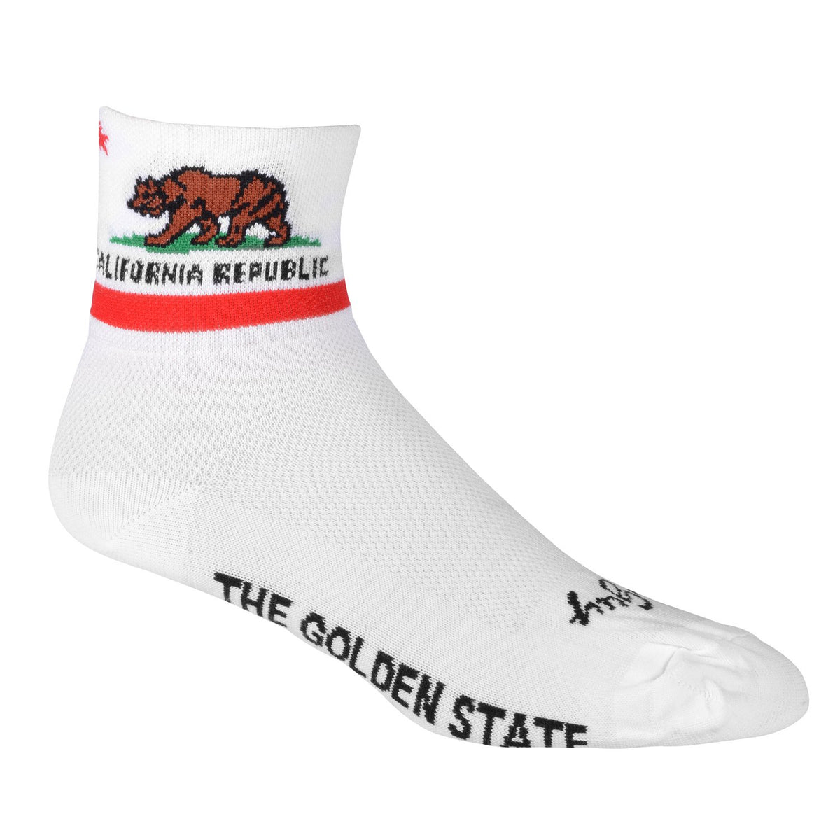 SockGuy California Flag socks, 3-inch crew, breathable mesh, durable reinforced heel and toe