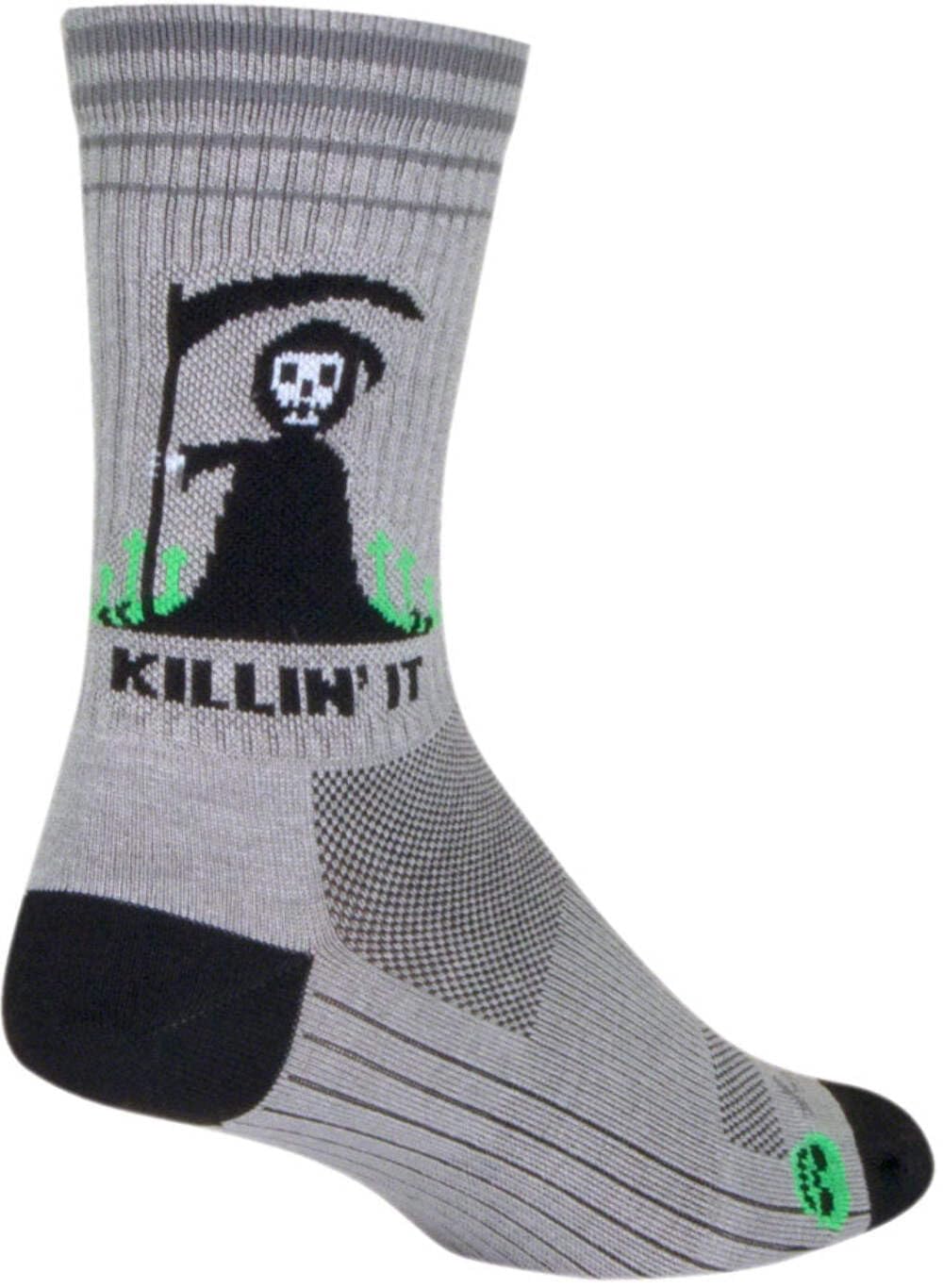 SockGuy Killin It Crew Sock fabric texture closeup highlights durable synthetic material.
