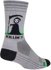 SockGuy Killin It Crew Sock front view in gray for all-day comfort.