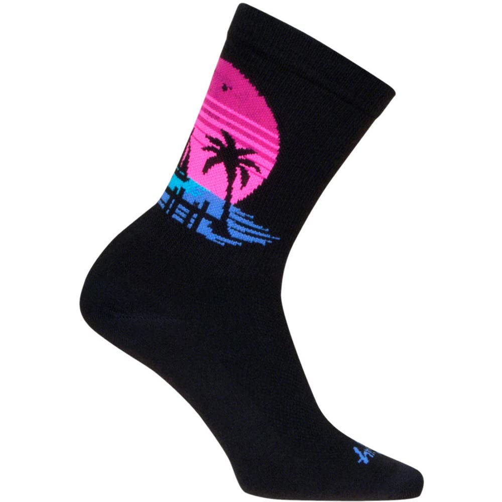 Unisex fit SockGuy Sunset Crew Sock suitable for shared wardrobes