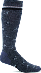 Sockwell In Flight charcoal compression sock, close-up knit highlights breathable merino blend for all-day comfort.