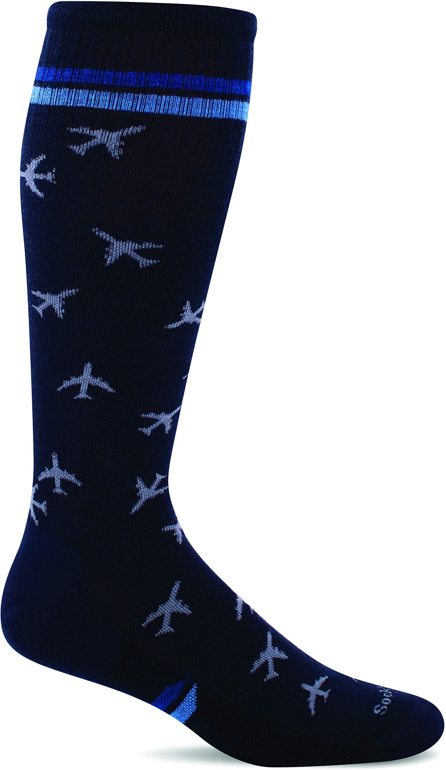 Sockwell In Flight navy moderate compression sock with arch support for all-day comfort.