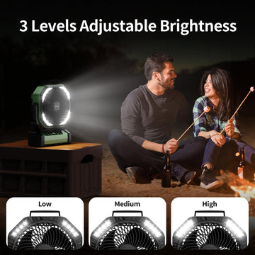Socool fan hanging hook enables hands-free setup in tents.