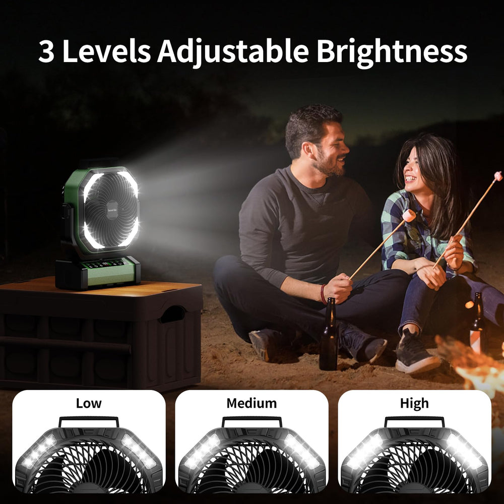 Socool fan hanging hook enables hands-free setup in tents.