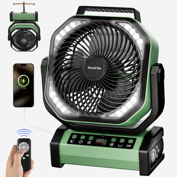 Socool fan high-capacity battery for extended outdoor cooling sessions.