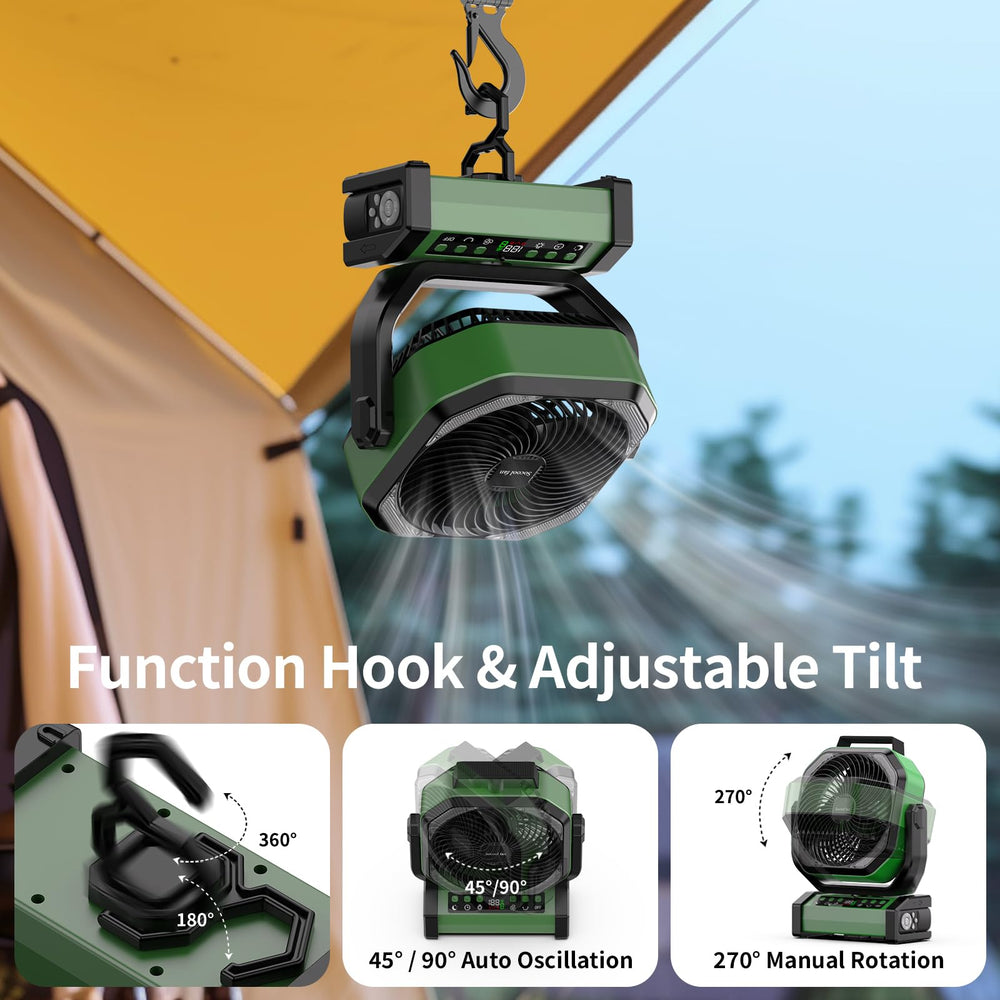 Socool fan LED lighting adds ambient illumination for camping.