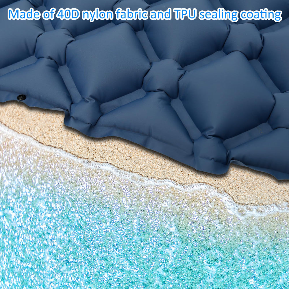 SOEWWEKLAX sleeping pad 10cm thick provides cushioned comfort on ground.