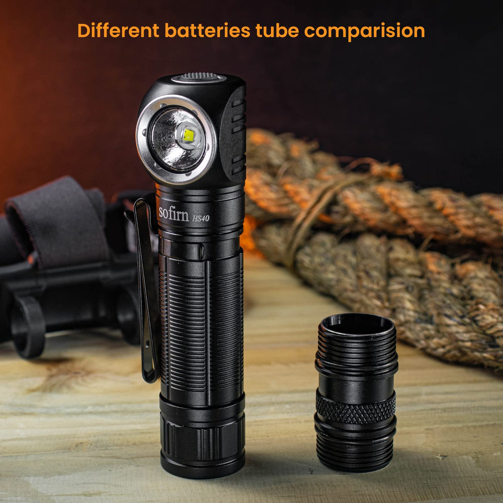 Sofirn HS40 two-way clip enables bezel-up or down carrying for hands-free use.