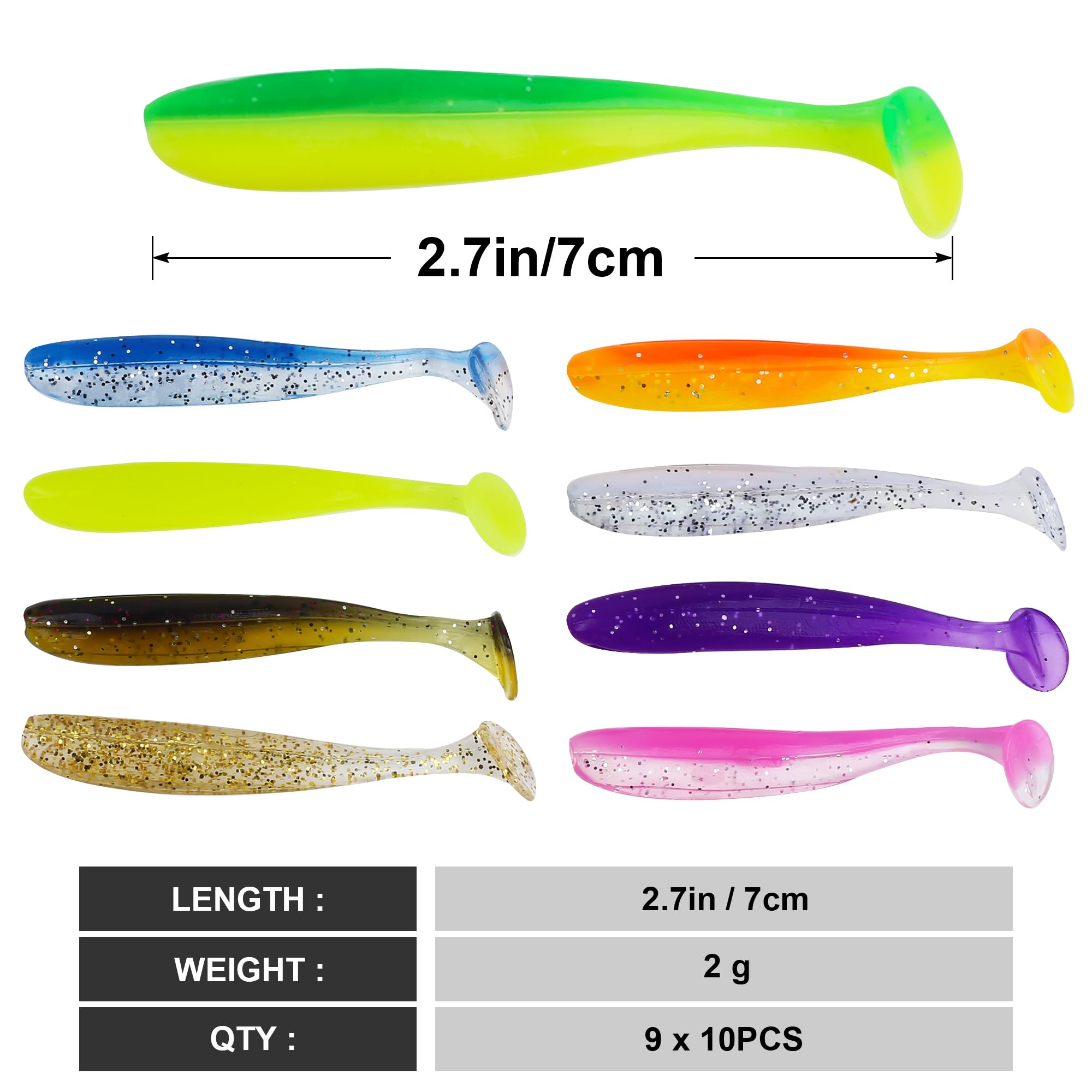 Two paddle-tail swimbaits showing 2.95 inch size