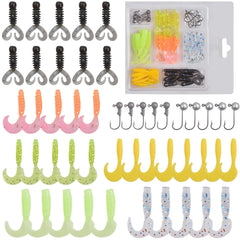 Close-up of soft plastic fishing lure jig head kit