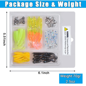 48-piece soft plastic lure kit displayed for fishing