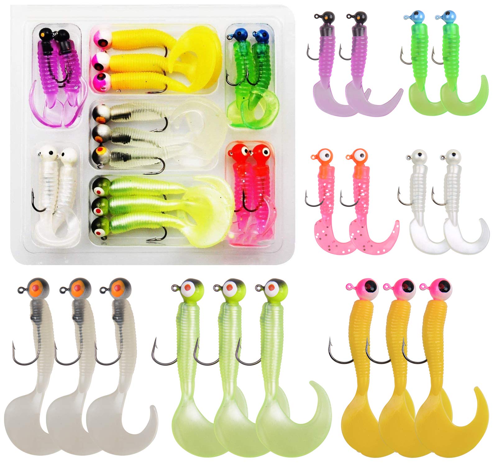 Soft plastic fishing lure jig head kit 17pcs - assorted colors