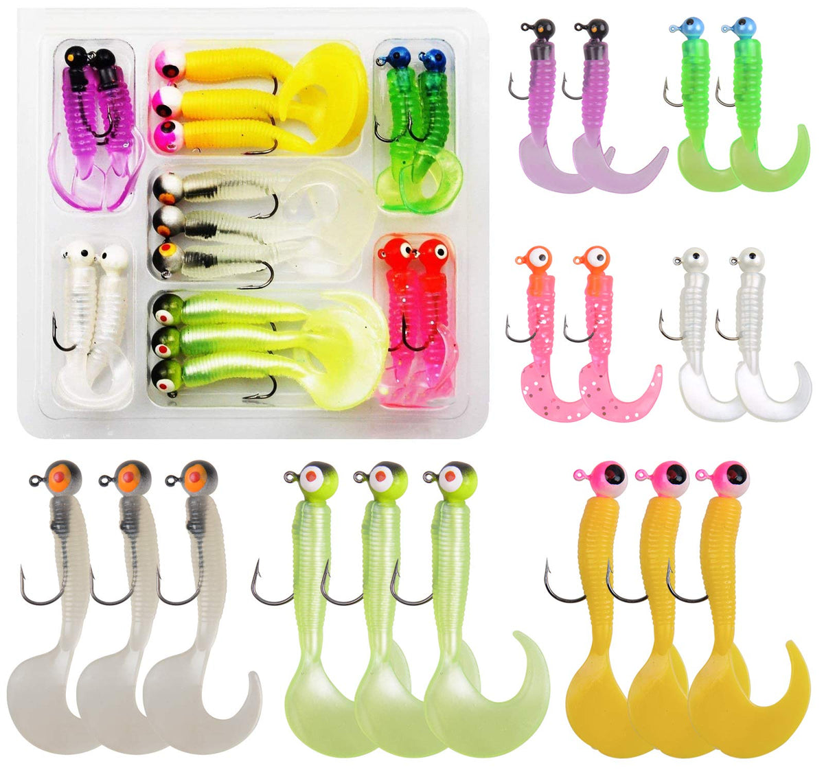 Soft plastic fishing lure jig head kit 17pcs - assorted colors