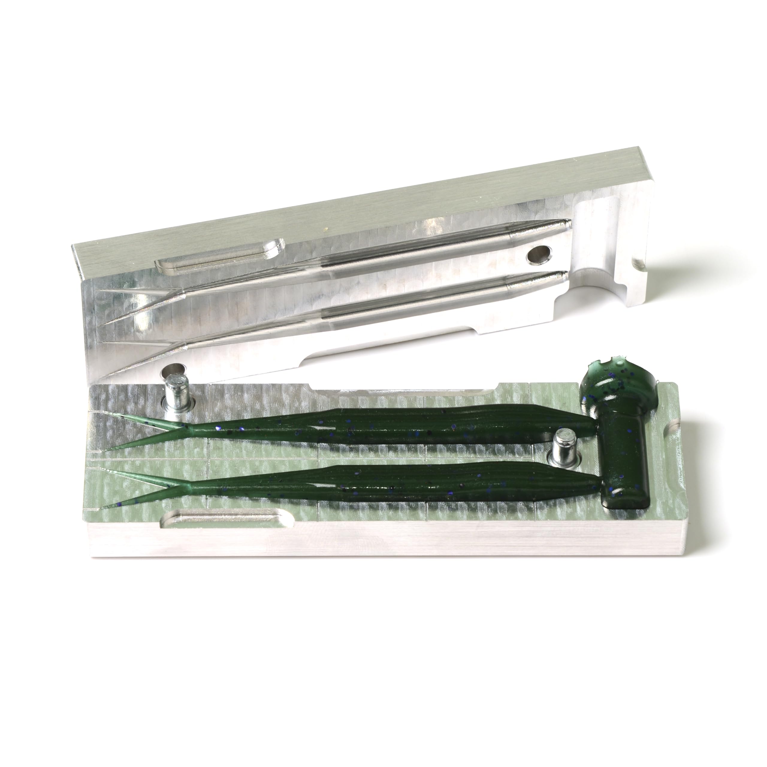 CNC-machined aluminum lure mold construction