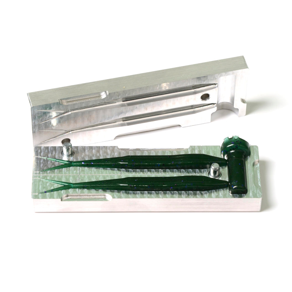 CNC-machined aluminum lure mold construction