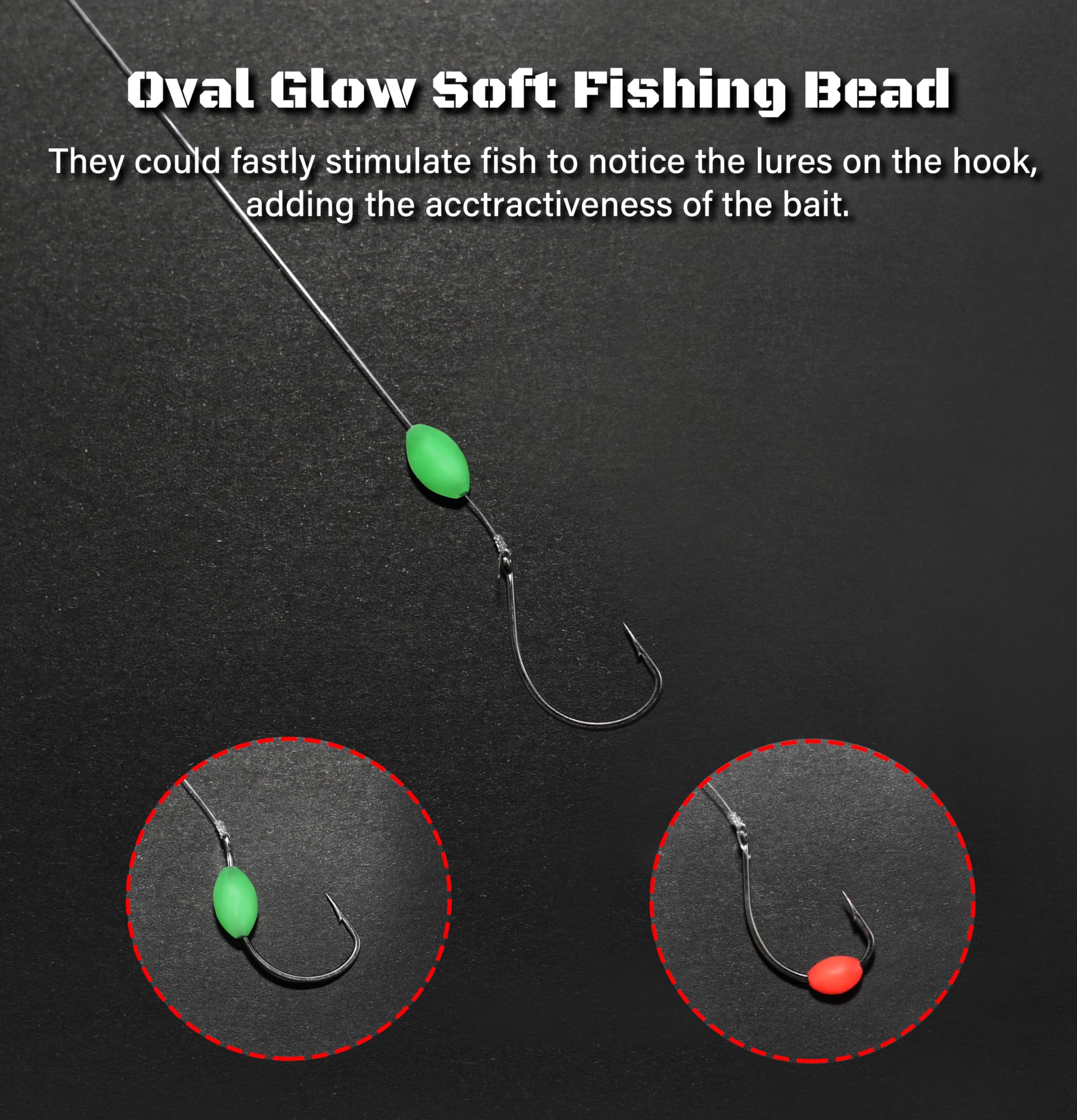 Soft rubber glow beads threaded onto a fishing lure
