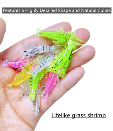 Pre-rigged soft shrimp lure with sharp hook for ice and boat fishing