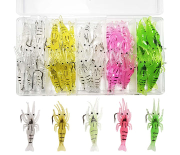 Box of 50 soft shrimp lures for crappie and trout fishing