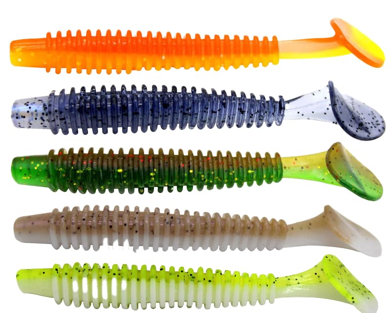 Close-up of high-quality soft plastic paddle tail lures