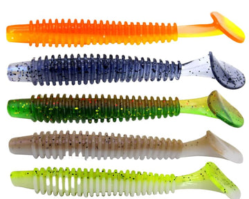 Close-up of high-quality soft plastic paddle tail lures