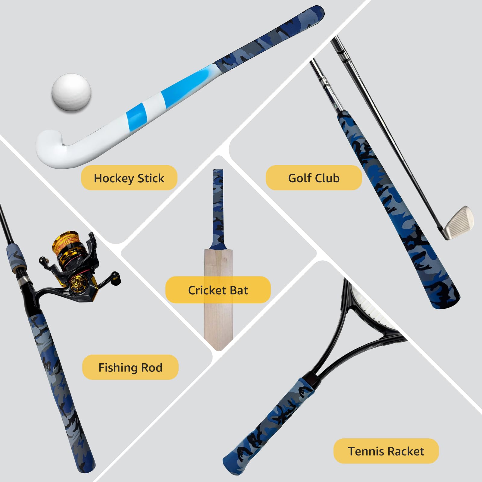 SoftShrink blue camo shrink tube on sports grip wrap boosts durability and grip