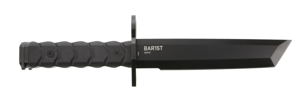 Close-up of SOG BAR15T Tanto Bayonet with 7.1 inch AUS-8 blade and black finish