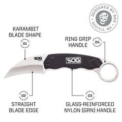 Curved karambit blade for quick access