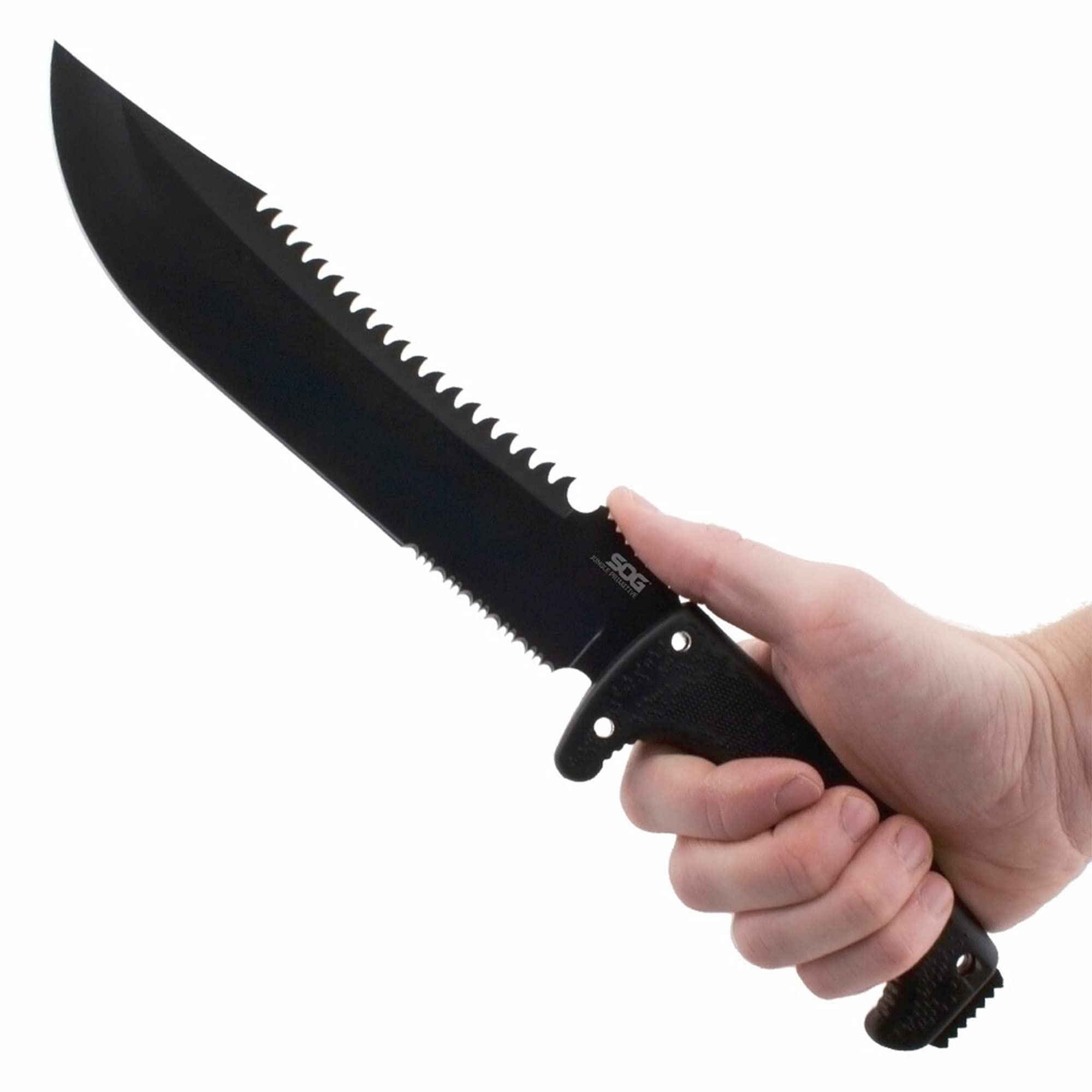 SOG Jungle Primitive ballistic nylon sheath protecting the blade.