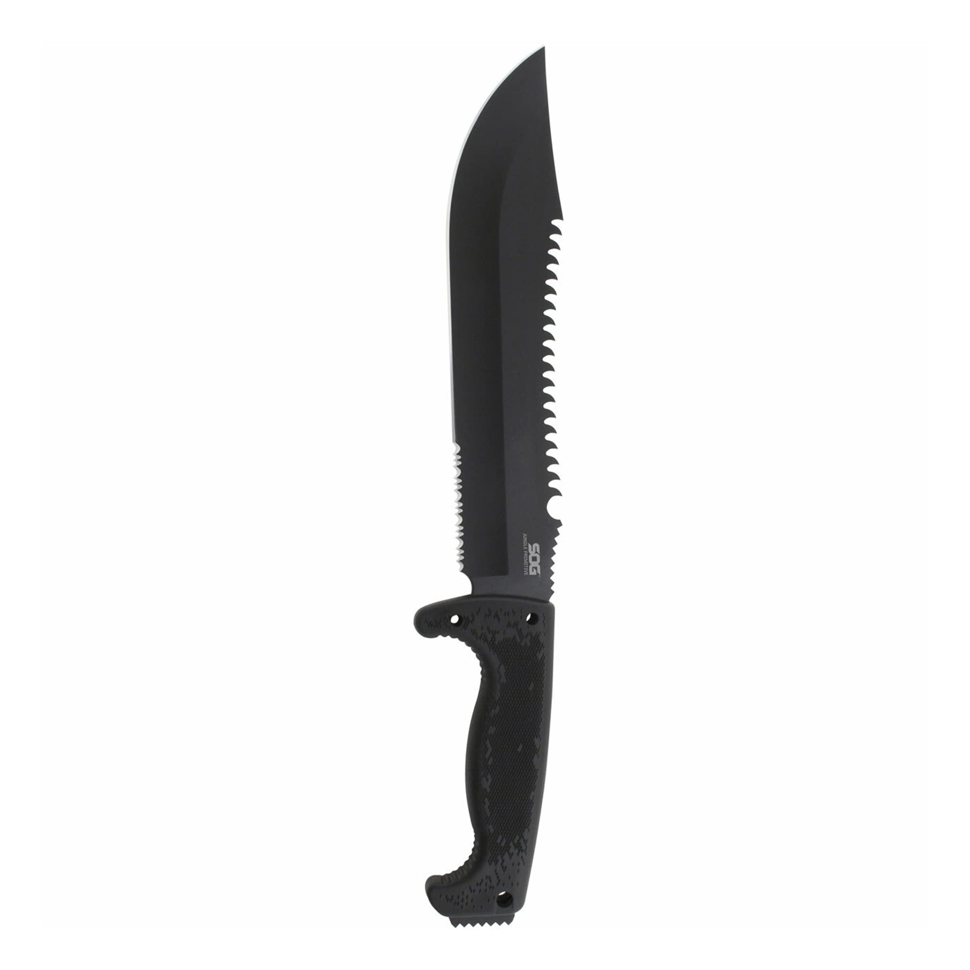 SOG Jungle Primitive Digi-Grip Kraton handle offers secure control.
