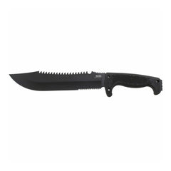 SOG Jungle Primitive serrated spine ready for sawing tasks outdoors.