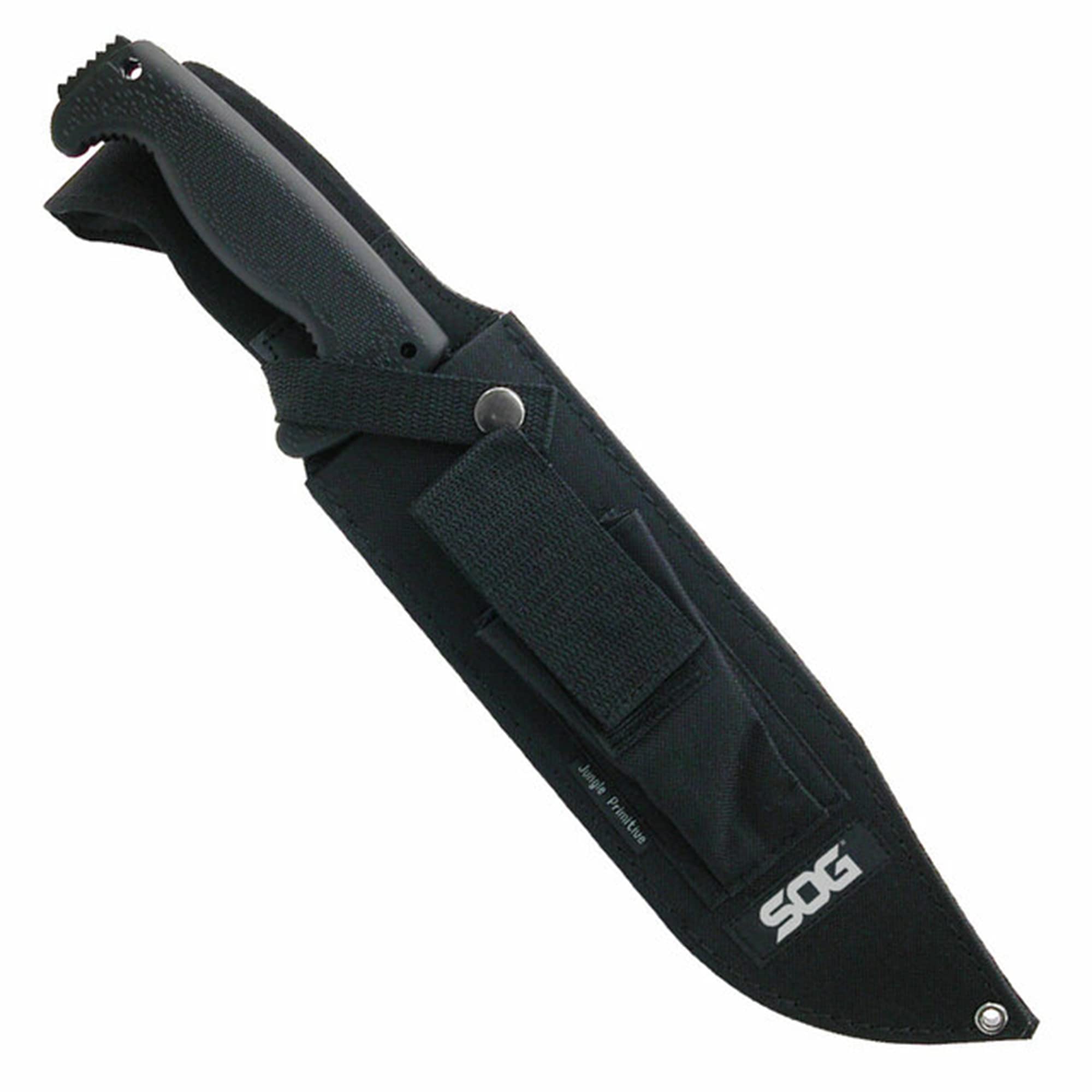 SOG Jungle Primitive sheath with utility pouch protecting the blade.