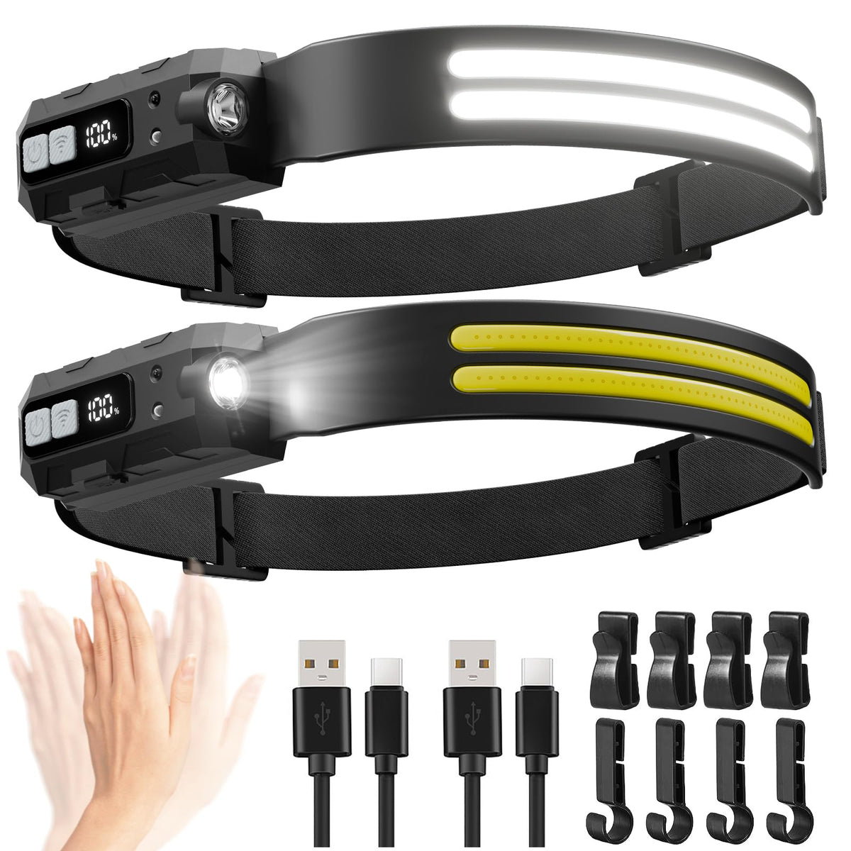 Sogdeco LED headlamp with dual strips providing bright broad beam for camping and hikes