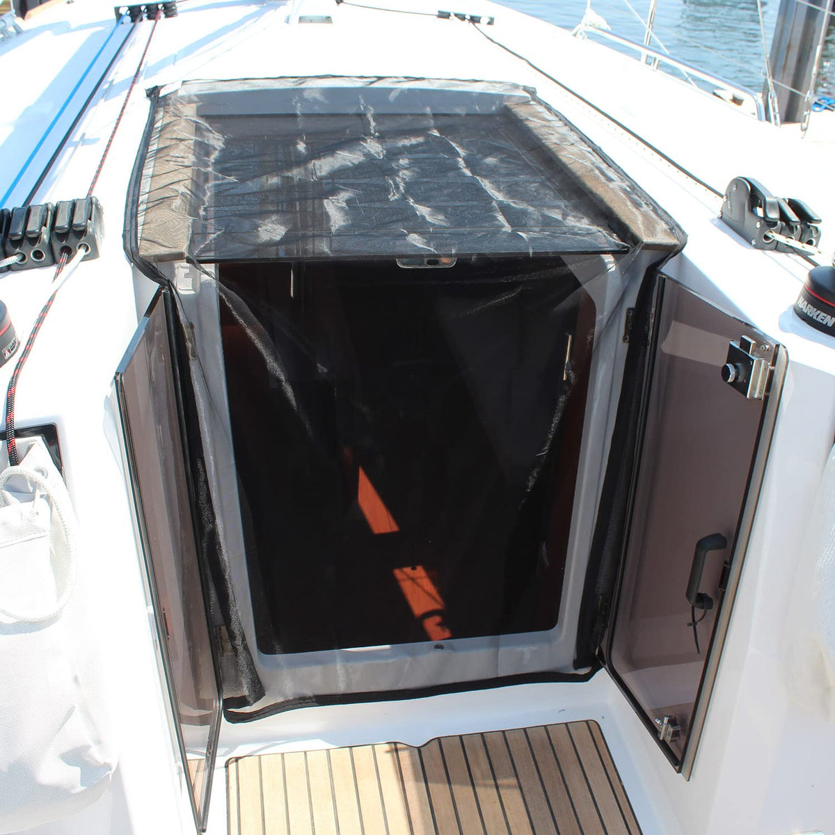 Sogeman 42x78 inch mosquito net over boat companionway with weighted band