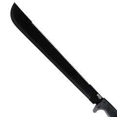 SOGfari 18-inch machete sawback teeth for quick branch cutting.