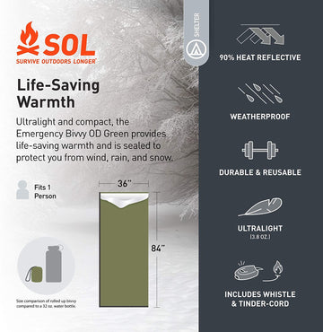 S.O.L. Emergency Bivvy puncture-resistant-foil maintains durability against punctures.