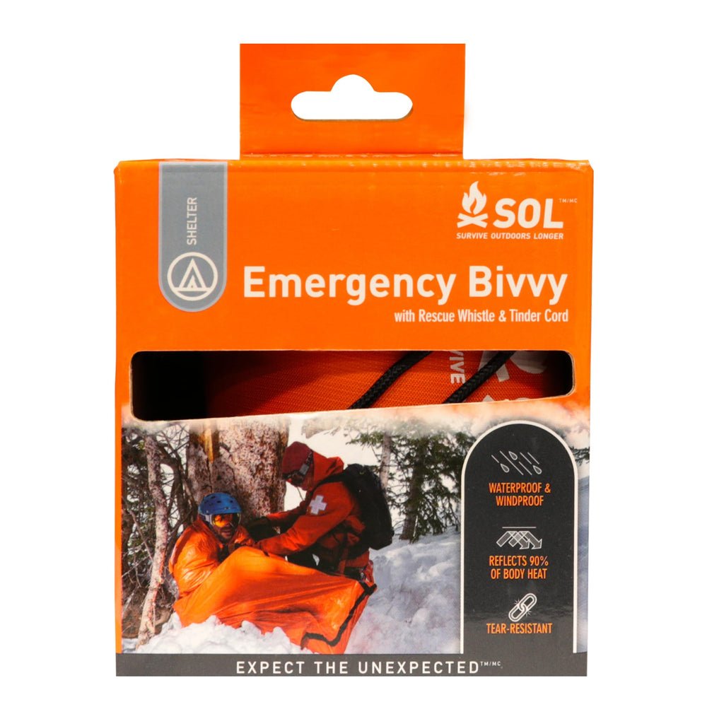 S.O.L. emergency bivvy rolled compact, ideal for quick backpack storage.