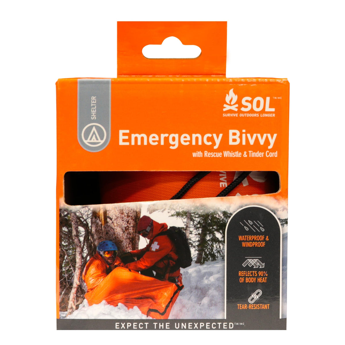 S.O.L. emergency bivvy rolled compact, ideal for quick backpack storage.
