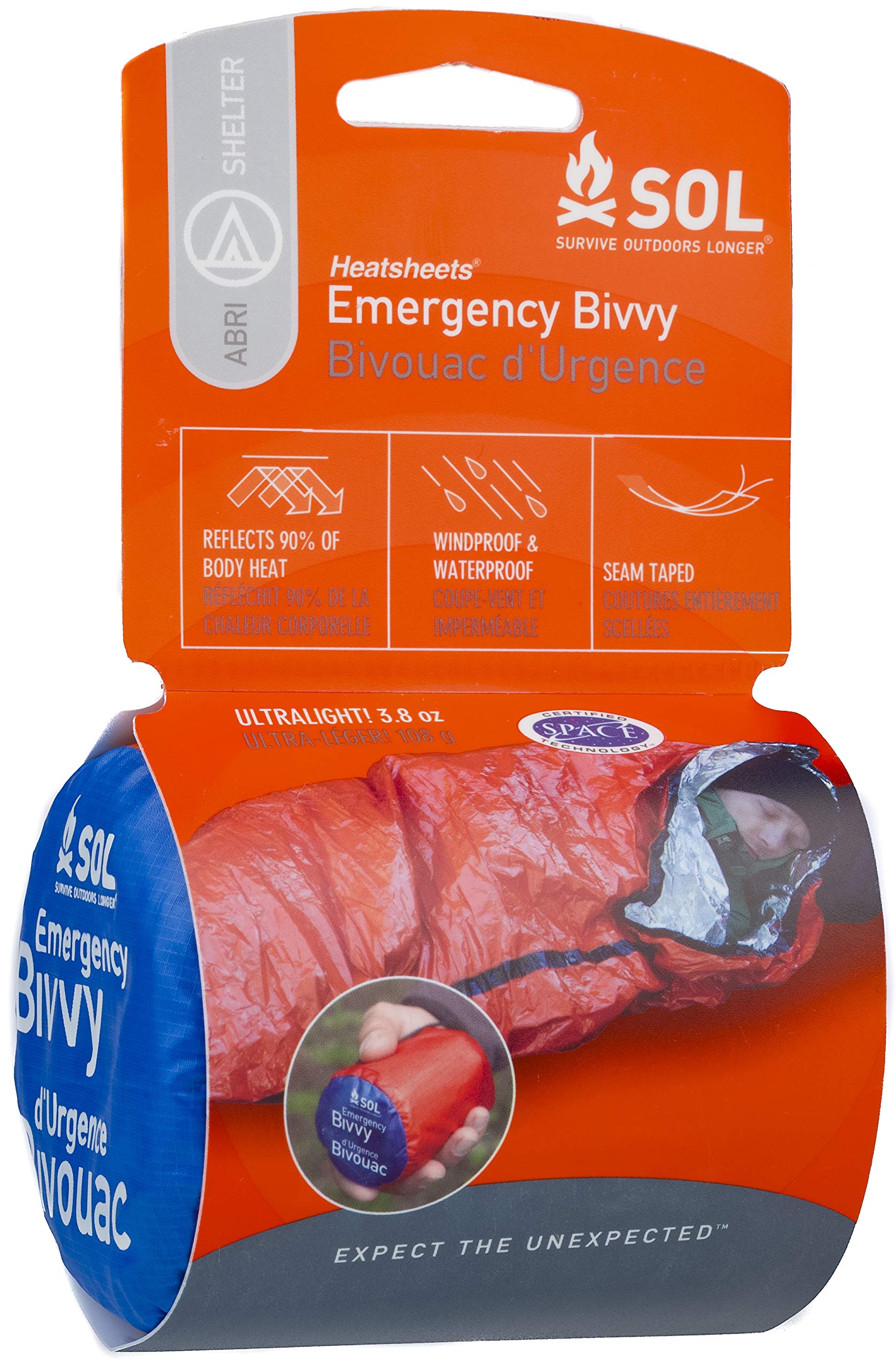 SOL emergency bivvy rolled compact; space-saving warmth for your kit.