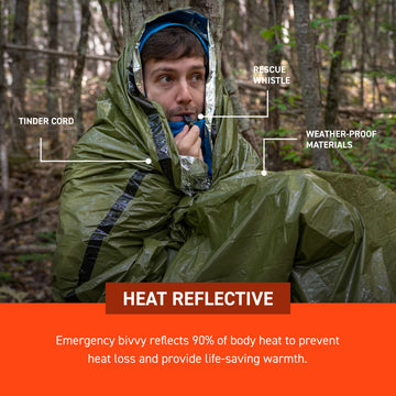 S.O.L. Emergency Bivvy survival-whistle included for outdoor signaling and safety.