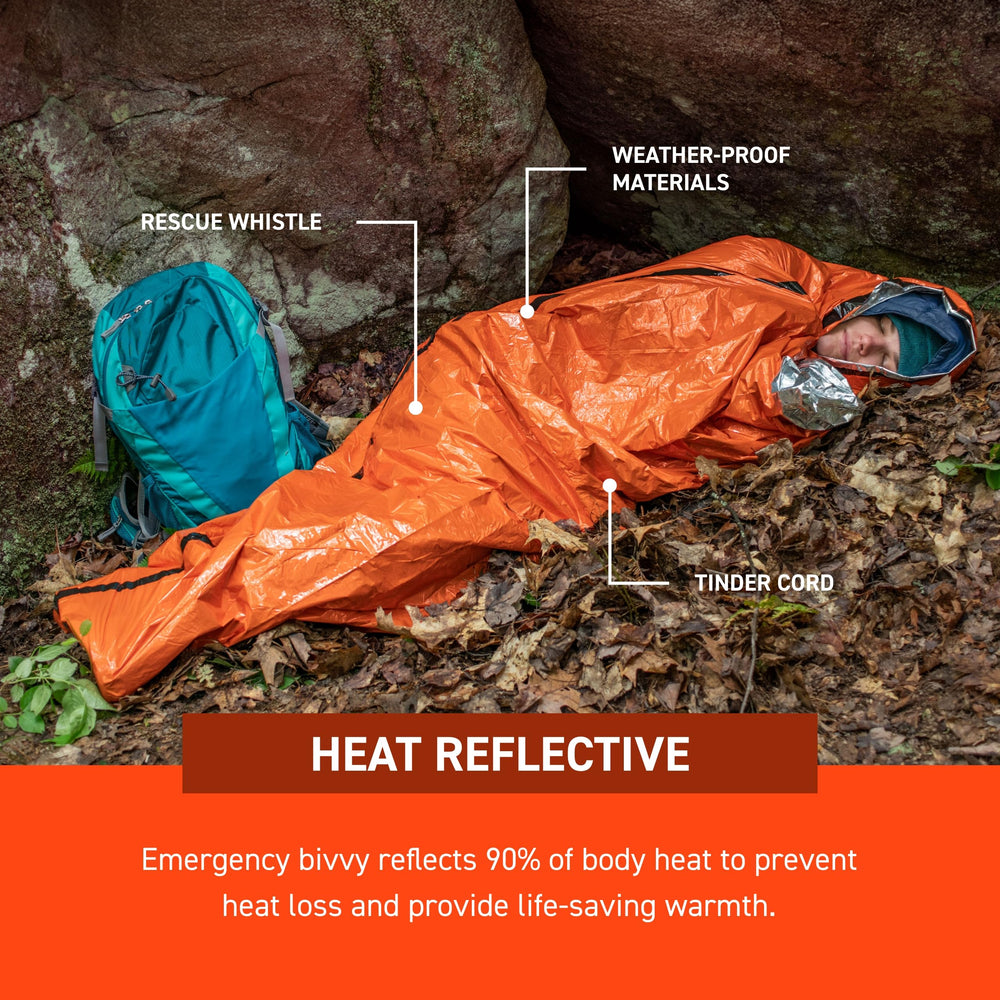 S.O.L. emergency bivvy weatherproof shield against rain and wind.