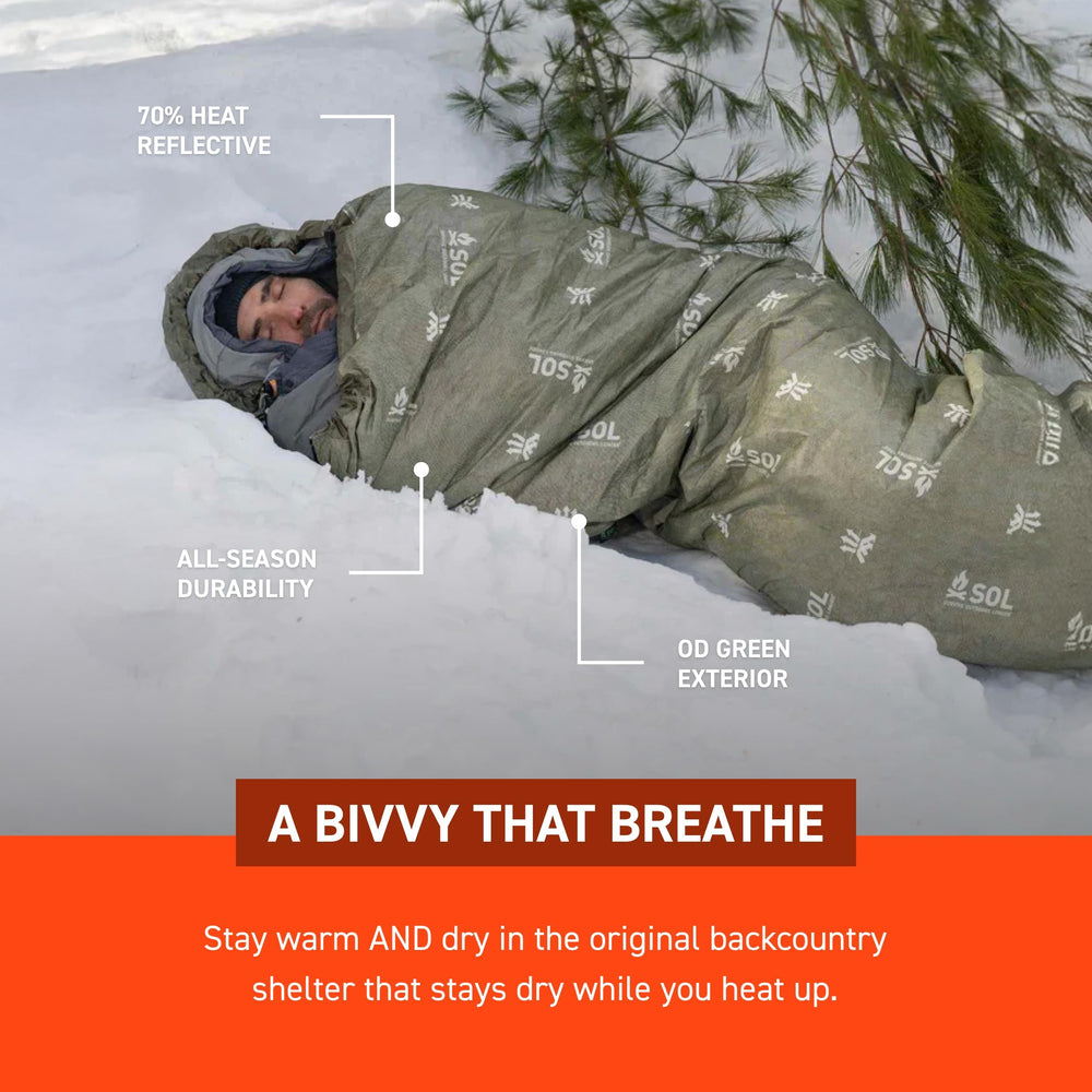SOL Escape Bivvy heat reflection material in use