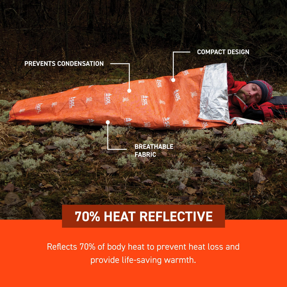 SOL Escape Lite Bivvy weatherproof shell keeps moisture out while venting sweat.