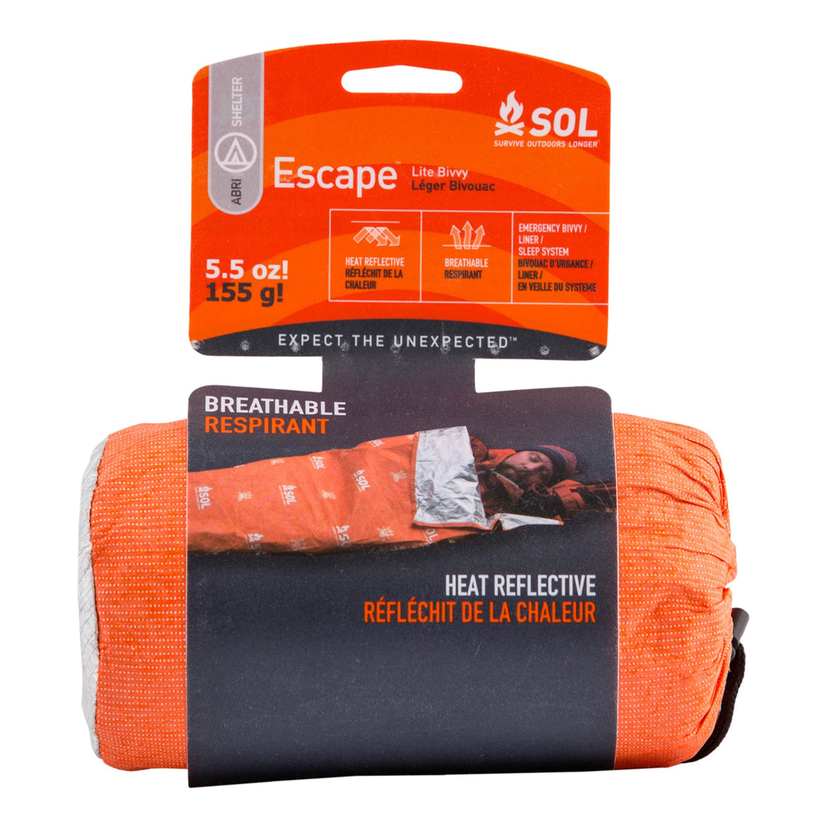 SOL Escape Lite Bivvy reflects heat to help stay warm in outdoor emergencies.
