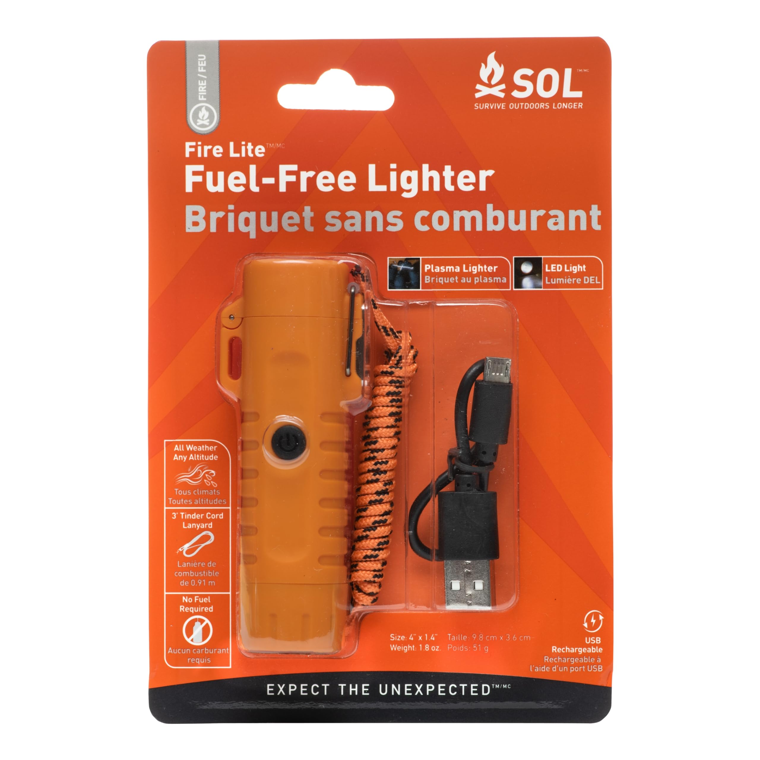 S.O.L. Fire Lite windproof lighter button demonstrates easy ignition in windy conditions.