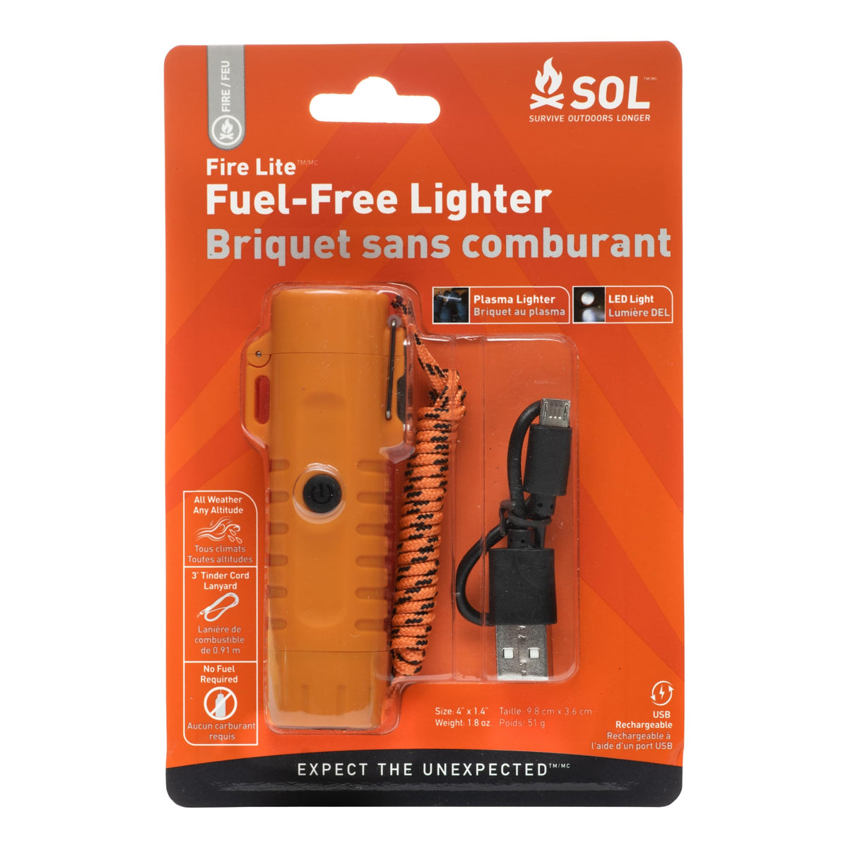 S.O.L. Fire Lite windproof lighter button demonstrates easy ignition in windy conditions.