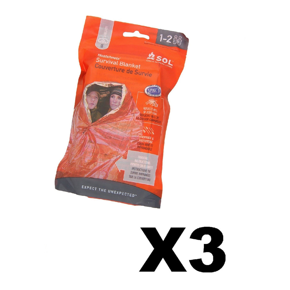 Sol Survival Blanket orange compact-stowed improves backpack storage and quick warmth access.
