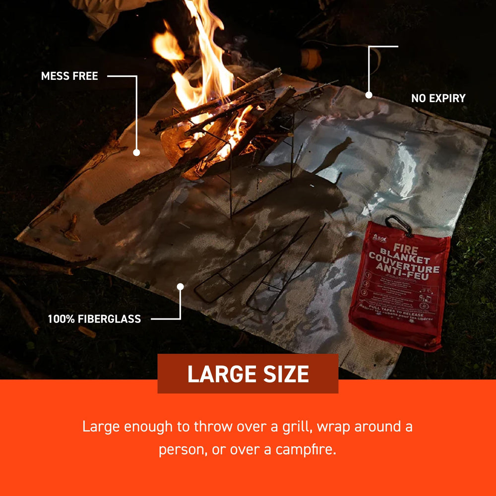 S.O.L. fire blanket with extended dimensions for safe large-area coverage.