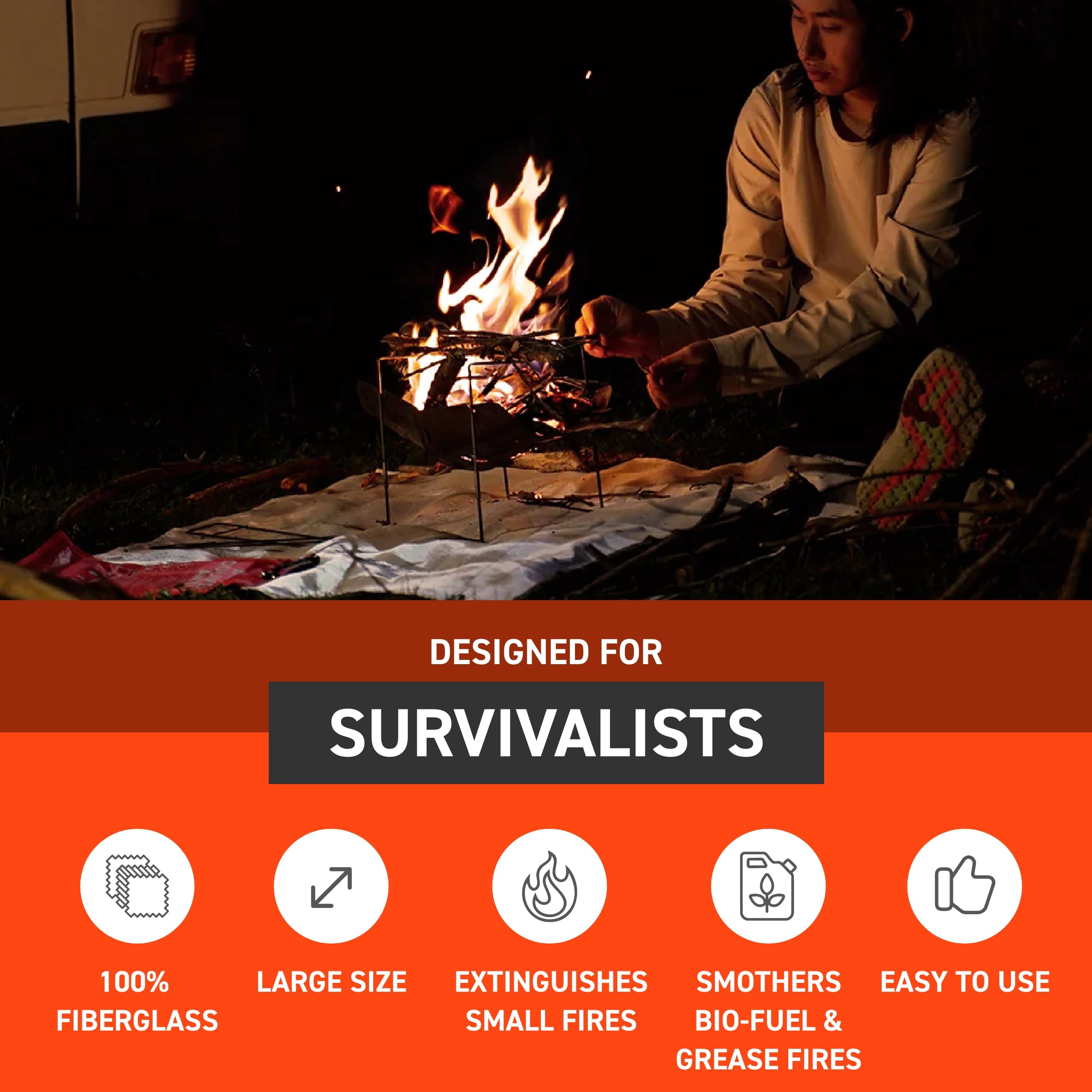 S.O.L. fire blanket in grill-use scenario covers flames and prevents flare-ups.