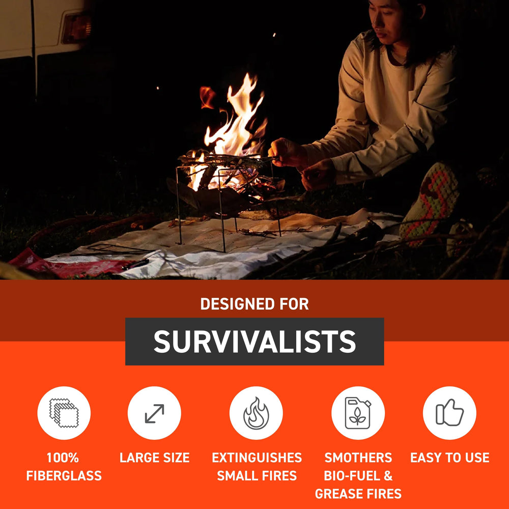 S.O.L. fire blanket in grill-use scenario covers flames and prevents flare-ups.