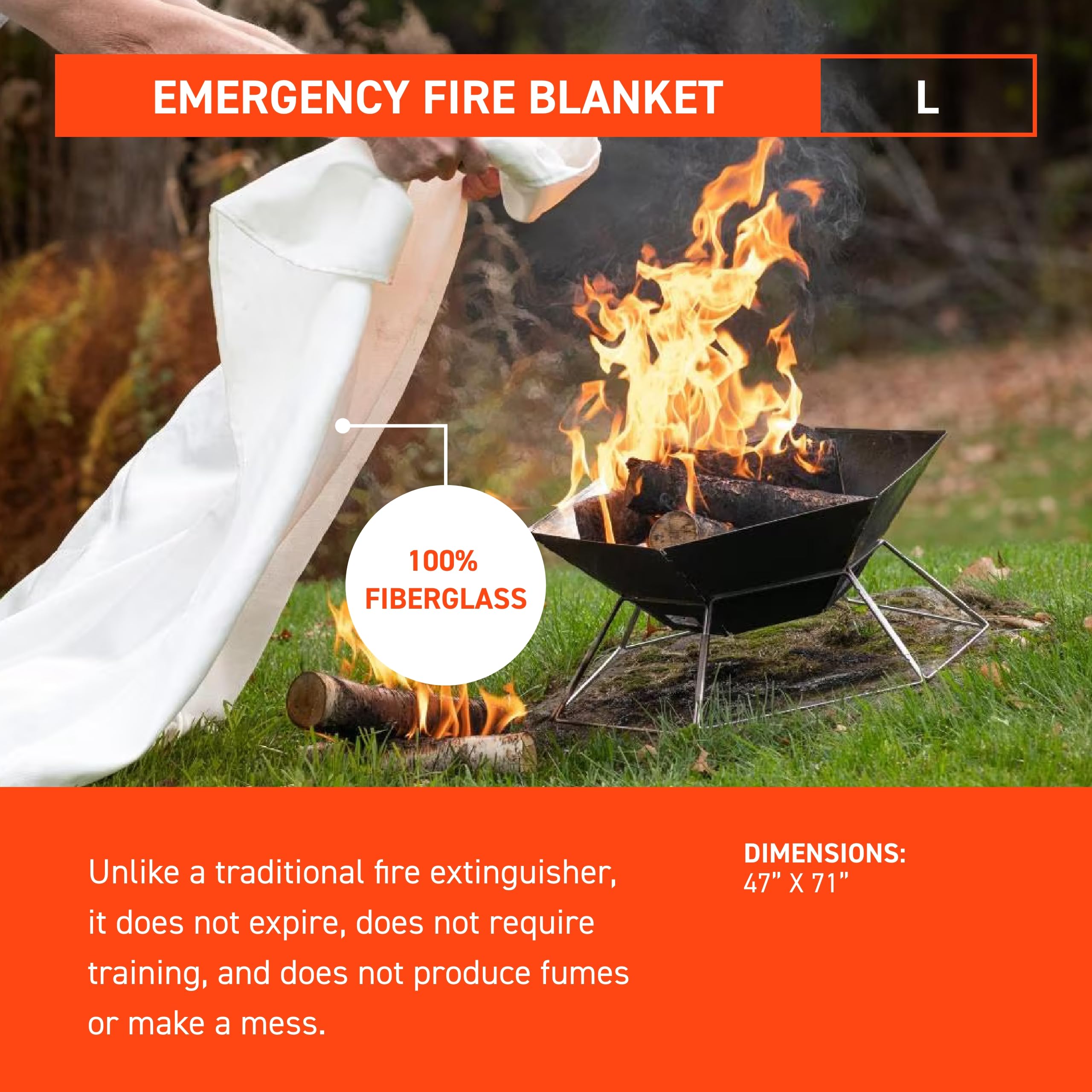 S.O.L. fire blanket wrap-person use protects during campfire incidents or grill accidents.